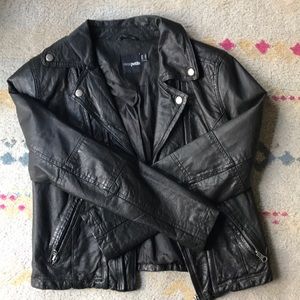 Genuine leather cropped moto jacket